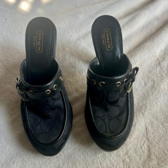 COACH Jodey Signature Jacquard Leather slip on mules 7 - Picture 1 of 4